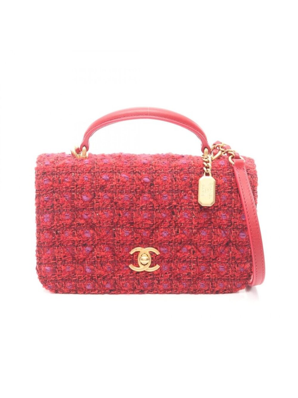 Chanel Shoulder Bag Quilted Mini 2-Way Red Fabric Leather Chain